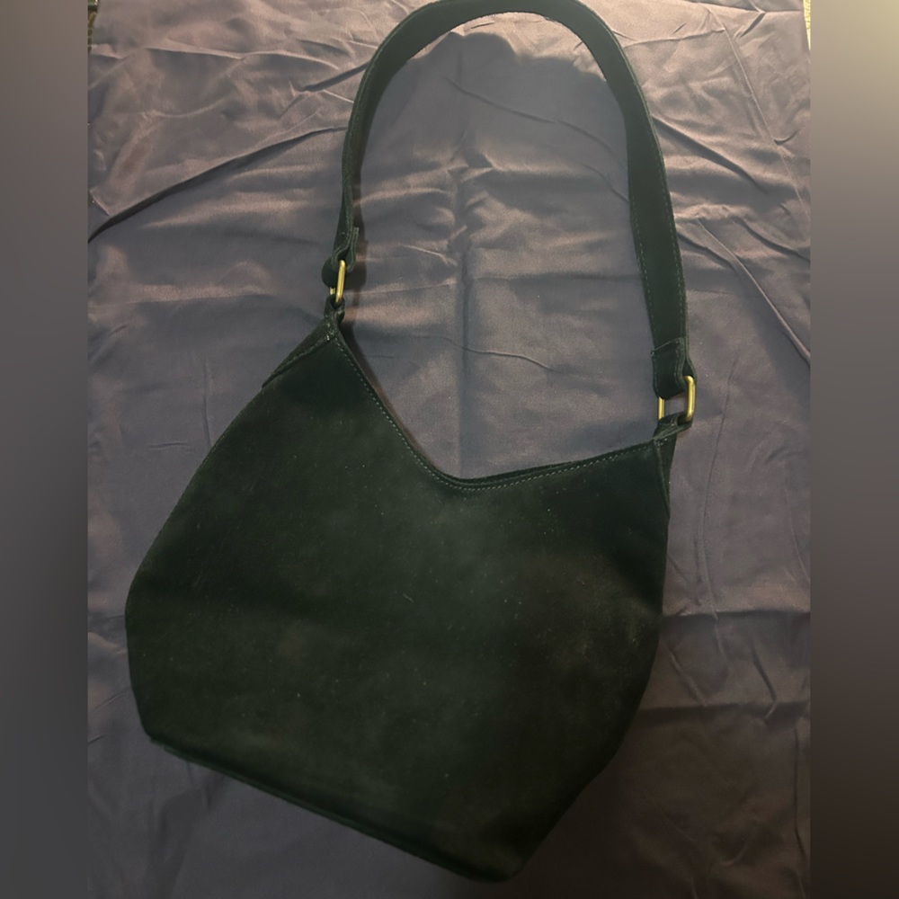 John Galt black suede handbag